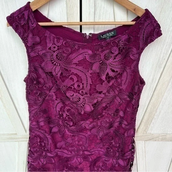 💋LAUREN RALPH LAUREN NEW Women's fuchsia Purple Lace Sleeveless Sheath Dress 12 - Picture 3 of 10